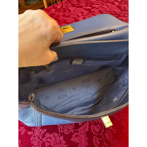 MCM Blue Pebbled Leather Two-Way Bag w/COA - Picture 13 of 14